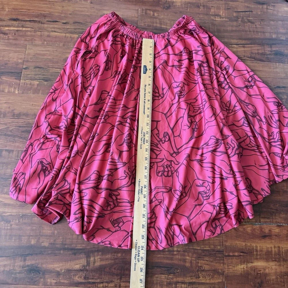 Maya Kern Hands Skirt L XL Red Black Circle Midi Pockets Elastic Waist Retro